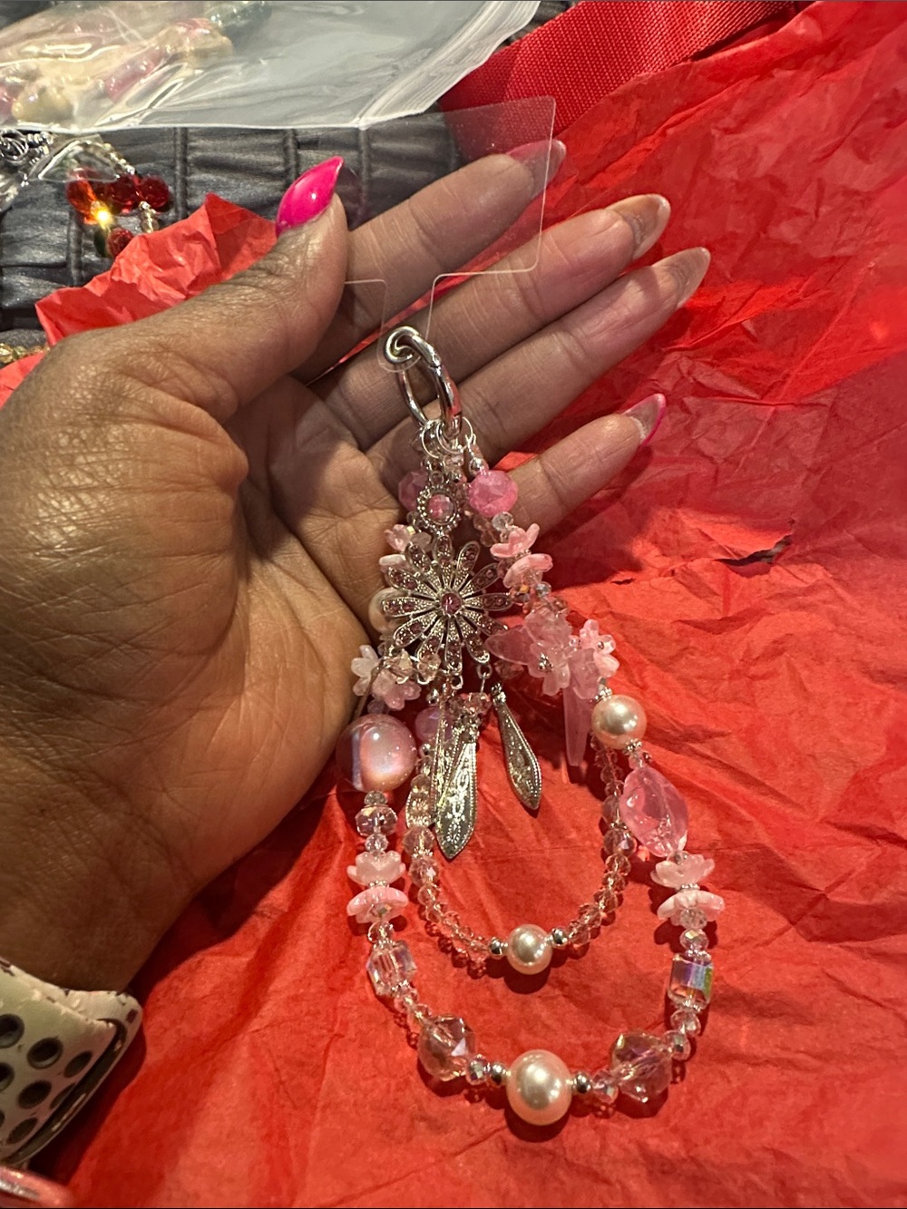 Pink Crystal and Pearl Dangle
